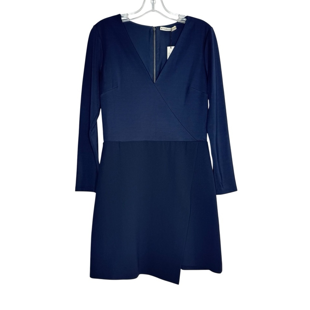 Alice + Olivia Navy Blue Sheath Asymmetrical Mini Dress Minimalist Size 10 NWT - Picture 2 of 7